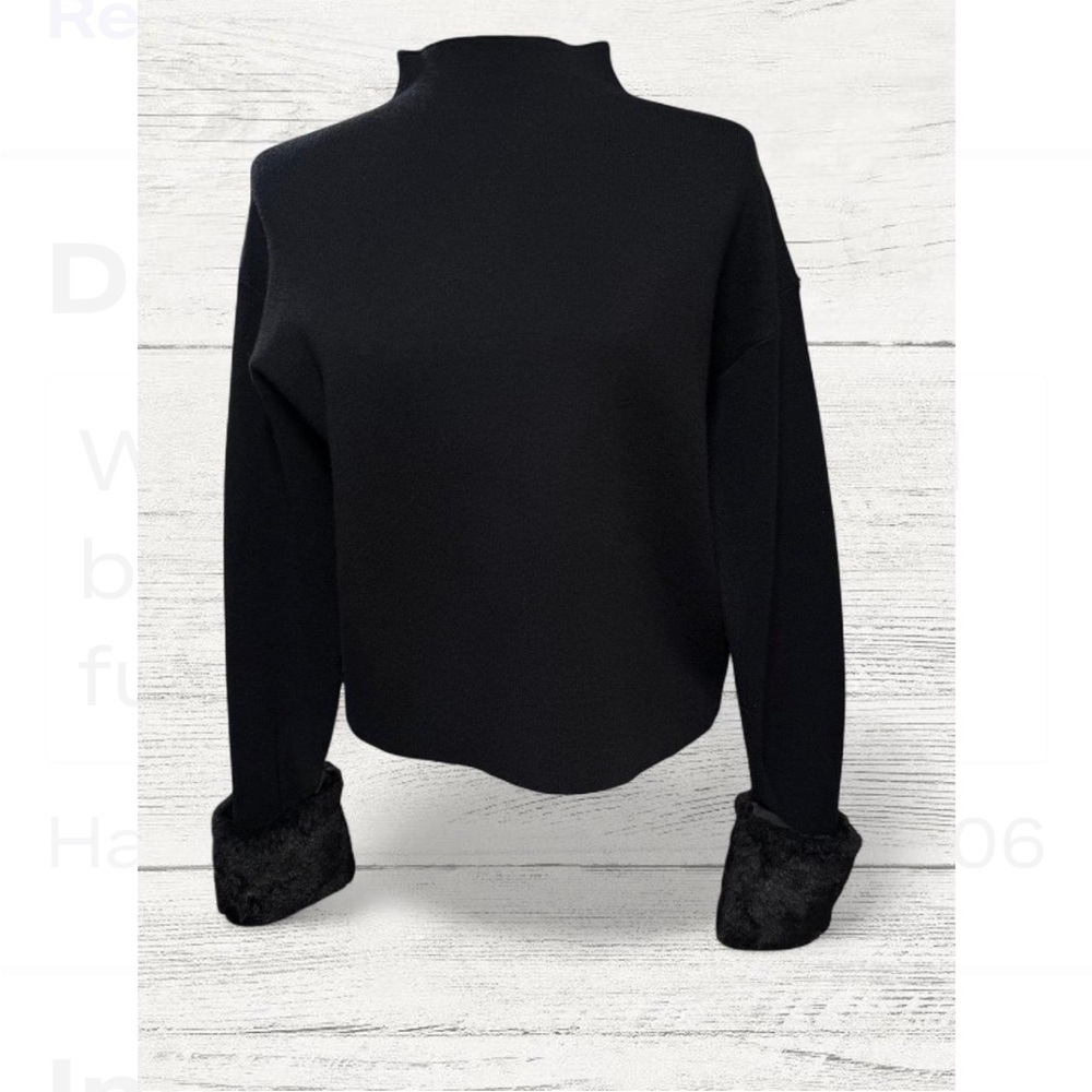 Women’s size small black pullover faux fur sleeve cuff sweater New without tags!